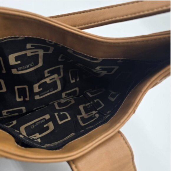 Vintage Guess Shoulder Bag Camel Faux Leather Y2K Ring Hobo Purse - Picture 10 of 11